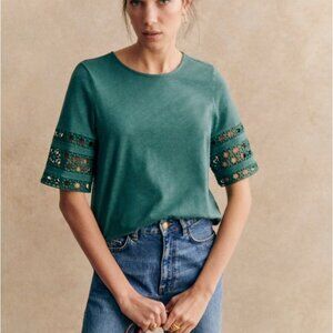 Sezane Hortense T Shirt in Sage, Size S